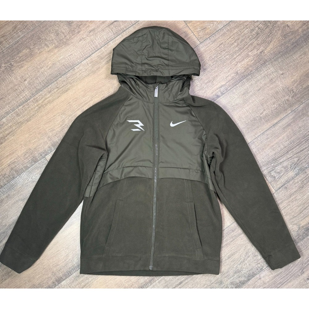 Nike 3 Brand Russell Wilson Boys XL Army Green Full Zip Fleece Hooded Jacket